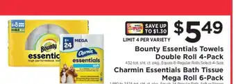 ShopRite Bounty Essentials Towels Double Roll 4-Pack offer