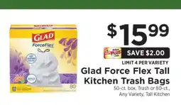 ShopRite Glad Force Flex Tall Kitchen Trash Bags offer