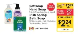 ShopRite Softsoap Hand Soap / Irish Spring Bath Soap offer