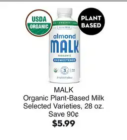 Bristol Farms MALK Organic Plant-Based Milk offer