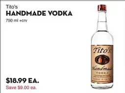 Bristol Farms Tito's HANDMADE VODKA offer