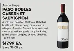 Bristol Farms Austin Hope PASO ROBLES CABERNET SAUVIGNON offer