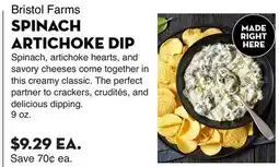 Bristol Farms Bristol Farms SPINACH ARTICHOKE DIP offer