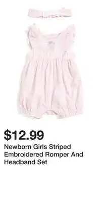 TJ Maxx Newborn Girls Striped Embroidered Romper And Headband Set offer