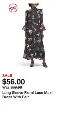 TJ Maxx Long Sleeve Floral Lace Maxi Dress With Belt offer