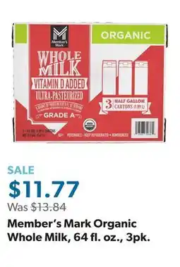 Sam's Club Member's Mark Organic Whole Milk, 64 fl. oz., 3pk offer
