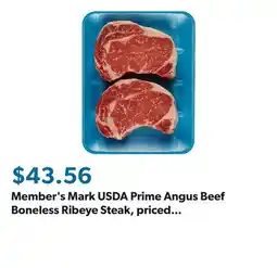 Sam's Club Member's Mark USDA Prime Angus Beef Boneless Ribeye Steak, priced per pound offer