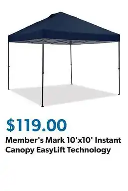 Sam's Club Member's Mark 10'x10' Instant Canopy EasyLift Technology offer