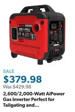 Sam's Club 2,600/2,000-Watt AiPower Gas Inverter Perfect for Tailgating and Camping offer