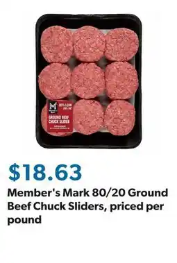 Sam's Club Member's Mark 80/20 Ground Beef Chuck Sliders, priced per pound offer