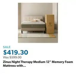 Sam's Club Zinus Night Therapy Medium 12 Memory Foam Mattress with Antimicrobial Cooling Cover offer