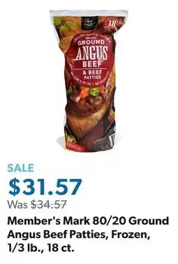 Sam's Club Member's Mark 80/20 Ground Angus Beef Patties, Frozen, 1/3 lb., 18 ct offer