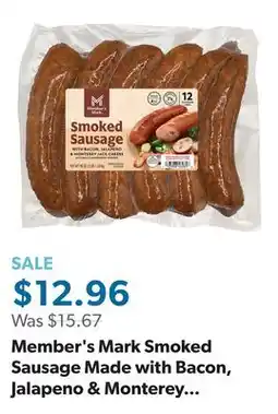 Sam's Club Member's Mark Smoked Sausage Made with Bacon, Jalapeno & Monterey Jack Cheese, 4 oz., 12 ct offer