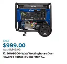 Sam's Club 12,500/9500–Watt Westinghouse Gas-Powered Portable Generator + Remote Electric Start offer