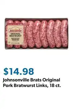 Sam's Club Johnsonville Brats Original Pork Bratwurst Links, 18 ct offer