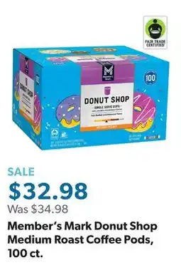 Sam's Club Member's Mark Donut Shop Medium Roast Coffee Pods, 100 ct offer