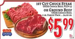 Trade Fair Supermarket 1ST CUT CHUCK STEAK USDA CHOICE BEEF, PLU# 53 OR GROUND BEEF offer