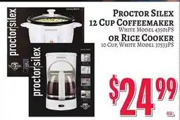 Trade Fair Supermarket PROCTOR SILEX 12 CUP COFFEEMAKER WHITE MODEL 43501PS OR RICE COOKER 10 CUP, WHITE MODEL 37533FS offer