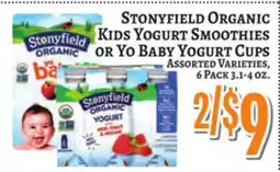 Trade Fair Supermarket Stonyfield Organic Kids Yogurt Smoothies or Yo Baby Yogurt Cups offer