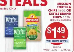Smart & Final MISSION TORTILLA CHIPS OR KETTLE BRAND CHIPS offer