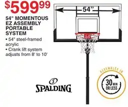 Dunham's Sports SPALDING 54 MOMENTOUS EZ ASSEMBLY PORTABLE SYSTEM offer