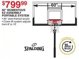 Dunham's Sports SPALDING 60 MOMENTOUS EZ ASSEMBLY PORTABLE SYSTEM offer