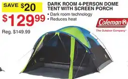 Dunham's Sports COLEMAN DARK ROOM 4-PERSON DOME TENT WITH SCREEN PORCH offer