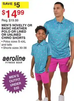 Dunham's Sports MEN'S NOVELTY OR BASIC HEATHER POLO OR LINED OR UNLINE CHINO SHORTS offer