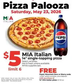 Hy-Vee MIA Italian 14 single-topping pizza offer