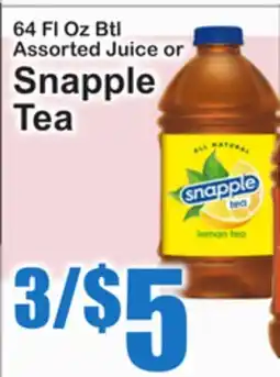 SuperFresh 64 Fl Oz Btl Assorted Juice or Snapple Tea offer