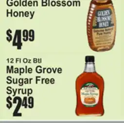 SuperFresh Golden Blossom Honey, 12 Fl Oz Btl Maple Grove Sugar Free Syrup offer