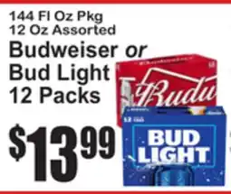 SuperFresh 144 Fl Oz Pkg 12 Oz Assorted Budweiser or Bud Light 12 Packs offer