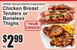SuperFresh USDA Government Inspected Chicken Breast Tenders or Boneless Thighs offer