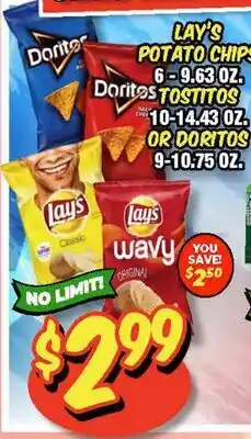 Western Beef LAY'S POTATO CHIPS 6 - 9.63 OZ. TOSTITOS 10-14.43 OZ. OR DORITOS 9-10.75 OZ offer