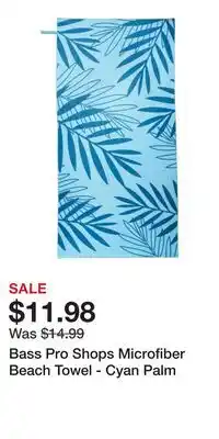 Cabela's Bass Pro Shops Microfiber Beach Towel - Cyan Palm offer