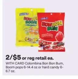 CVS Colombina Bon Bon Bum, Boom pops 6-14.4 oz or hard candy 6-6.7 oz offer