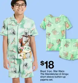 Target Boys' 2-pc. Star Wars: The Mandalorian & Grogu short sleeve button-up pajama set offer
