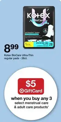 Target Kotex BioCare Ultra-Thin regular pads offer