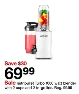 Target nutribullet Turbo 1000 watt blender with 2 cups and 2 to-go lids offer