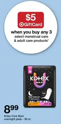 Target Kotex Core Maxi overnight pads offer