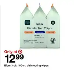 Target Biom 3-pk. 180-ct. disinfecting wipes offer