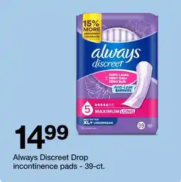 Target Always Discreet Drop incontinence pads offer