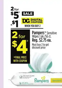 Dollar General Pampers Sensitive Wipes offer