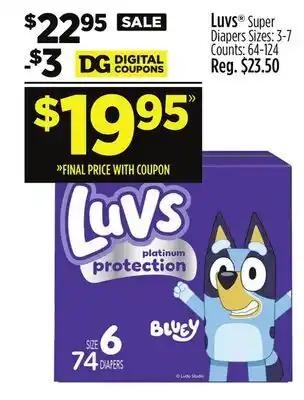 Dollar General Luvs Super Diapers offer