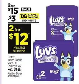 Dollar General Luvs Jumbo Diapers offer
