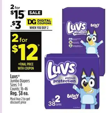 Dollar General Luvs Jumbo Diapers offer