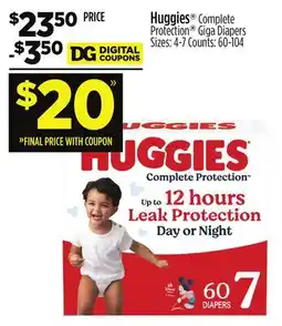 Dollar General Huggies Complete Protection Giga Diapers offer