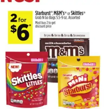 Dollar General Starburst , M & M' s or Skittles Grab N Go Bags offer