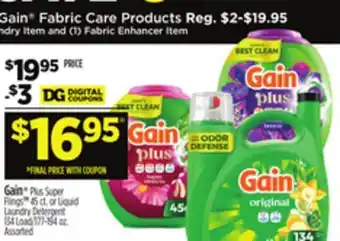 Dollar General Gain Plus Super Flings or Liquid Laundry Detergent offer