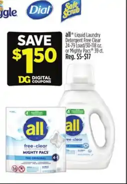 Dollar General all Liquid Laundry Detergent Free Clear or Mighty Pacs offer